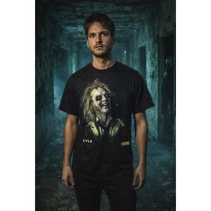 Beetlejuice Graphic T Shirt Beetlejuice Movie Character Print Black Size M